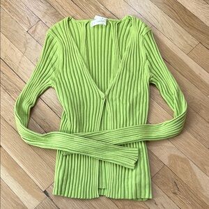 Lime Green Ribbed Cardigan